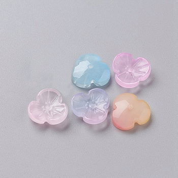 Imitation Jade Glass Beads, Flower, Mixed Color, 12x3.6mm, Hole: 1mm