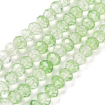 Transparent Crackle Glass Beads Strands, Rondelle, Faceted, Light Green, 8x6mm, Hole: 1.2mm, about 65pcs/strand, 15.55 inch(39.5cm)