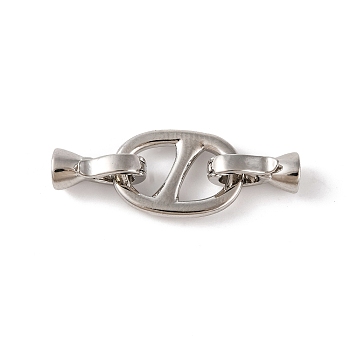 Brass Fold Over Clasps, Oval, Platinum, 33mm, Hole: 3.5mm