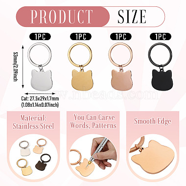 4Pcs 4 Styles Stainless Steel Keychains(KEYC-TA0004-81E)-3