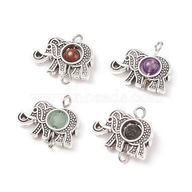 Antique Silver Elephant Mixed Stone Links