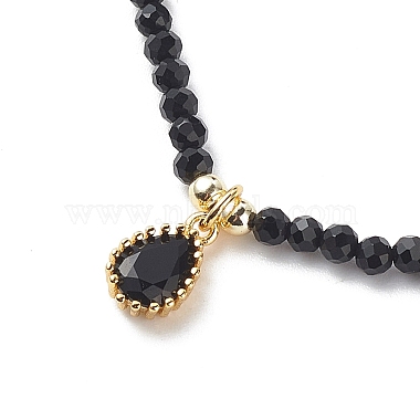 Cubic Zirconia Teardrop Pendant Necklace with Natural Black Agate Beaded Chains(NJEW-JN04121-04)-4