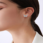 1Pair Alloy Micro Pave Clear Cubic Zirconia Stud Earrings, Butterfly, Platinum, 12.5x15.5mm, 1pair/set(EJEW-LP0008-036)