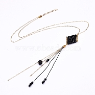 Pendant Necklaces, with Faceted Glass Beads and Natural Lava Rock Beads, Brass Cable Chains & Lobster Claw Clasps, 23.42 inch(59.5cm)(NJEW-JN02729-01)
