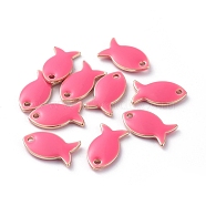 Brass Charms, with Enamel, Fish, Raw(Unplated), Hot Pink, 13.5x7.5x2mm, Hole: 1.2mm(KK-L180-102C-G)
