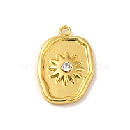 304 Stainless Steel Pendants, with Rhinestone, Oval with Sun Charm, Real 18K Gold Plated, 20x13.5x3.5mm, Hole: 1.8mm(STAS-Q322-29G-01)