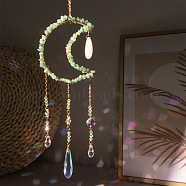 Moon Metal & Natural Green Aventurine Chip Pendant Decorations, Hanging Suncatchers, with Glass Teardrop Charm, for Home Car Decorations, 385mm(AJEW-Q143-07)