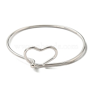 201 Stainless Steel Wire Wrap Heart Bangle, Stainless Steel Color, Inner Diameter: 2-1/2 inch(6.35cm)(BJEW-E079-03P)