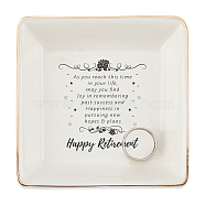 Porcelain Square Ring Holder, Jewelry Tray, for Holding Small Jewelries, Rings, Necklaces, Earrings, Bracelets, Trinket, for Women Girls Birthday Gift, Word, 10.5x10.5x2.7cm(DJEW-WH0013-012)