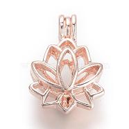 Alloy Diffuser Locket Pendants, Cage Pendants, Flower, Rose Gold, 25x17.5x10.5mm, Hole: 3.5x4.5mm, inner measure: 11.5x14mm(PALLOY-S062-40RG)