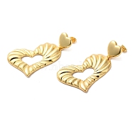 Heart & Bowknot Brass Dangle Stud Earrings, Long-Lasting Plated, Cadmium Free & Lead Free, Real 18K Gold Plated, 59.5x37mm(EJEW-G382-12G)