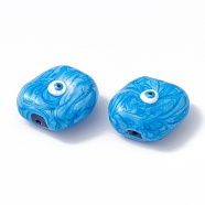 Glass Beads, with Enamel, Square with Evil Eye Pattern, Deep Sky Blue, 20x19x10mm, Hole: 1.2mm(GLAA-A009-04G)