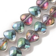 Transparent Electroplate Glass Bead Strands, Half Rainbow Plated, Heart, Dark Cyan, 12x13x7mm, Hole: 1mm, about 55pcs/strand, 25.51''(64.8cm)(EGLA-P050-HP02)