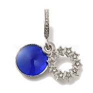 Rack Plating Alloy Blue Enamel European Dangle Charms, Flat Round & Star Ring Large Hole Pendants with Crystal Rhinestone, Lead Free & Cadmium Free, Platinum, 28mm, Hole: 5mm(FIND-H005-36P)