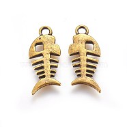 Tibetan Style Alloy Pendants, Cadmium Free & Lead Free, Fish Bone, Antique Golden, about 26mm long, 11.5mm wide, 2.5mm thick, Hole: 2.5mm(X-GLF10330Y)