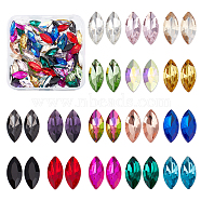 128Pcs 16 Colors Glass Rhinestone Cabochons, Pointed Back & Back Plated, Horse Eye, Mixed Color, 15x7x4mm, 8pcs/color(RGLA-FG0001-17)