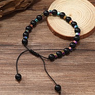 Adjustable Round Wood & synthetic Non-magnetic Hematite Braided Bead Bracelets for Men(MC4524-1)