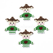 MIYUKI & TOHO Japanese Seed Beads, Handmade Pendants, Loom Pattern, Girl, Sea Green, 31.5x26.5x2mm, Hole: 1.2mm(SEED-Q037-004)