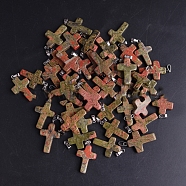 Natural Unakite Pendants, with Platinum Tone Brass Findings, Cross, 25x18mm(G-PW0006-02P-14)