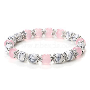 Natural Rose Quartz & Howlite Round Beaded Stretch Bracelets for Women(JT2459-1)