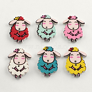 2-Hole Printed Wooden Buttons, Sheep, Mixed Color, 28x20x2.5mm, Hole: 2mm(X-BUTT-R031-108)