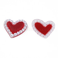 Acrylic Cabochons, with ABS Plastic Imitation Pearl Beads, Heart, Dark Red, 21x24x5.5mm(KY-N015-131B)