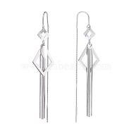 Anti-Tarnish Rhodium Plated 925 Sterling Silver Rhombus with Chain Tassel Dangle Earrings, Long Drop Ear Thread for Women, Platinum, 78x15.3mm, Pin: 0.8mm(JE1048A)