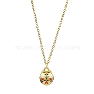 Cat Shaped Alloy Enamel Pendant Necklace, with 304 Stainless Steel Cable Chains, Golden, 17.64 inch(44.8cm)(NJEW-JN04613-01)