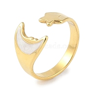 Ion Plating(IP) 304 Stainless Steel Enamel Cuff Finger Rings, Moon & Star Open Rings for Women, Real 18K Gold Plated, US Size 7 1/4(17.5mm)(RJEW-L107-082G-01)