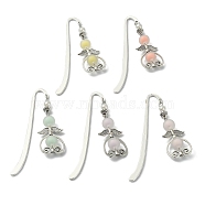 Alloy Hook Bookmarks, with Frosted Acrylic Beads, Wing & Heart Pendant Book Marker, Mixed Color, 133~135mm(AJEW-JK00235)