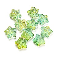Transparent Glass Beads, Star with Bowknot, Green Yellow, 13.5~14x14.5x7~8mm, Hole: 1.2mm(GLAA-K063-01D)