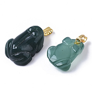 Natural Agate Pendants, with Golden Plated Metal(Brass or Iron Materials Random Delivery) Snap On Bails, Dyed, Frog, Dark Cyan, 20~22x13~15.5x9.5mm, Hole: 2x5mm(G-R459-007)