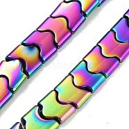 Synthetic Non-magnetic Hematite Beads Strands, Long-Lasting Plated, Wave Shape, 2-Hole, Rainbow Plated, 7.5~8x8x3mm, Hole: 1mm, about 68pcs/strand, 15.35''(39cm)(G-P545-I01-01B)