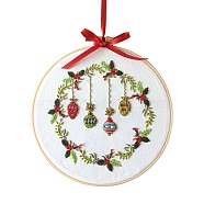 Christmas Themed DIY Embroidery Sets, Including Imitation Bamboo Embroidery Frame, Iron Pins, Embroidered Cloth, Cotton Colorful Embroidery Threads, White, 30x30x0.05cm(DIY-P021-B02)