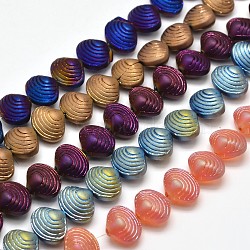 Frosted Electroplate Glass Shell Beads Strands, Mixed Color, 12x14.5x10mm, Hole: 1mm, about 32pcs/strand, 16 inch(EGLA-M002-M)