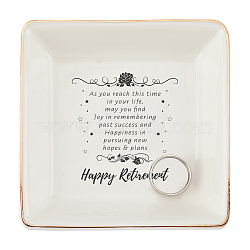 Porcelain Square Ring Holder, Jewelry Tray, for Holding Small Jewelries, Rings, Necklaces, Earrings, Bracelets, Trinket, for Women Girls Birthday Gift, Word, 10.5x10.5x2.7cm(DJEW-WH0013-012)