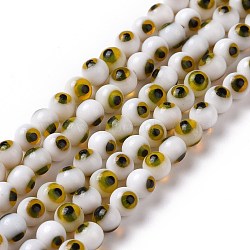 Handmade Evil Eye Lampwork Round Bead Strands, White, 4mm, Hole: 1mm, about 100pcs/strand, 14.56 inch(LAMP-L055-4mm-20)