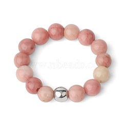 4MM Round Natural Rhodonite Beaded Stretch Rings, European and American Style(VM0712-8)