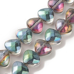 Transparent Electroplate Glass Bead Strands, Half Rainbow Plated, Heart, Dark Cyan, 12x13x7mm, Hole: 1mm, about 55pcs/strand, 25.51''(64.8cm)(EGLA-P050-HP02)