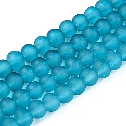 Transparent Glass Bead Strands, Frosted, Round, Light Sea Green, 4mm, Hole: 1.1~1.6mm, about 200pcs/strand, 31.4 inch(X-GLAA-S031-4mm-18)