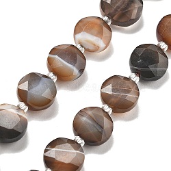 Dyed & Heated Natural Banded Agate Beads Strands, Faceted Pentagonal Cut, Flat Round, with Seed Beads, 10~10.5x5~6mm, Hole: 1mm, about 33pcs/strand, 15.75''(40cm)(G-C116-A83-01)