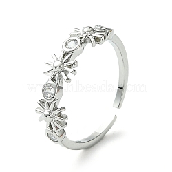 Bass Micro Pave Cubic Zirconia Ring, Long-Lasting Plated, Sun, Platinum, Inner Diameter: 16mm(RJEW-Z033-21P)