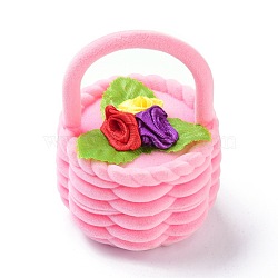 Velvet Ring Boxes, with Plastic and Ribbon, Flower Basket, Pink, 5.8x6cm(VBOX-F004-01A)
