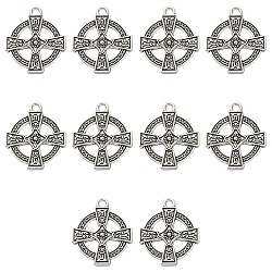 10Pcs Irish Tibetan Style Alloy Pendants, Cross, Antique Silver, 24x20x3mm, Hole: 2mm(PALLOY-YW0001-31)