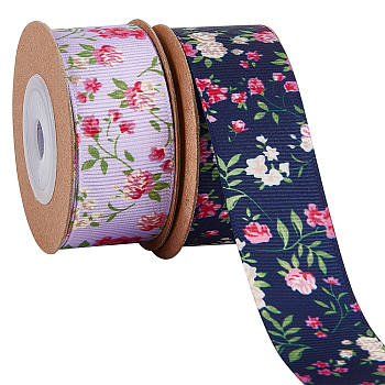 2 Rolls 2 Colors Polyester Ribbon, Flower Pattern, for Gifts Wrapping Party, Mixed Color, 1 inch(25mm), about 5.4yards(5m)/roll, 1 roll/color