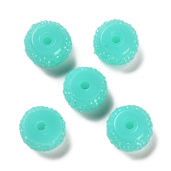 Opaque Resin Beads, Textured Rondelle, Turquoise, 12x7mm, Hole: 2.5mm