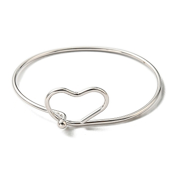 201 Stainless Steel Wire Wrap Heart Bangle, Stainless Steel Color, Inner Diameter: 2-1/2 inch(6.35cm)