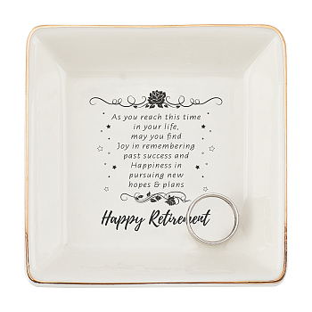 Porcelain Square Ring Holder, Jewelry Tray, for Holding Small Jewelries, Rings, Necklaces, Earrings, Bracelets, Trinket, for Women Girls Birthday Gift, Word, 10.5x10.5x2.7cm