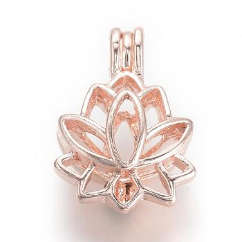 Alloy Diffuser Locket Pendants, Cage Pendants, Flower, Rose Gold, 25x17.5x10.5mm, Hole: 3.5x4.5mm, inner measure: 11.5x14mm