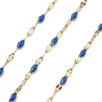 Ion Plating(IP) 304 Stainless Steel Dapped Chains, with Enamel, Soldered, with Spool, Royal Blue, 11x2x2mm, about 32.81 Feet(10m)/Roll